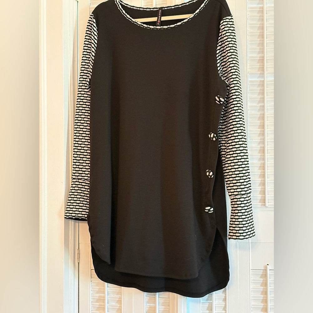 Black Tunic with Striped Sleeves and buttons